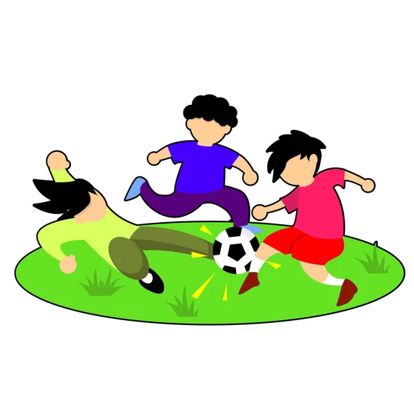 Niños Jugando Fútbol Juntos Ilustración Diseño Plano Campo Perfecto Para — Vector de stock