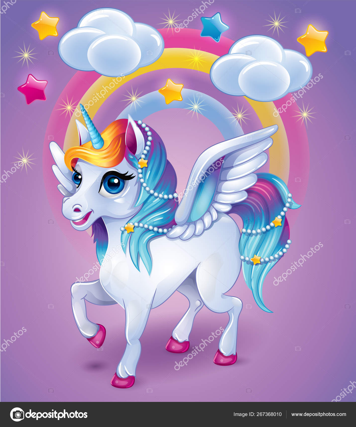 Cute Rainbow Unicorn Rainbow Background Cartoon Vector Character ...