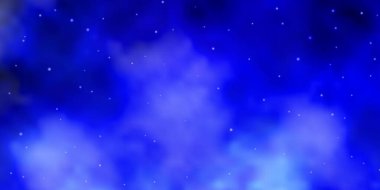 Soyut yıldızlı koyu mavi vektör deseni. Küçük ve büyük yıldızlı parlak renkli bir illüstrasyon. Cep telefonları için tema.