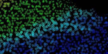 Koyu mavi, üzerinde gizemli semboller olan yeşil vektör arkaplanı. Sihirli ruhani güç işaretleri olan bir ilüzyon. Gizemli, mistik tasarımlar için arkaplan.