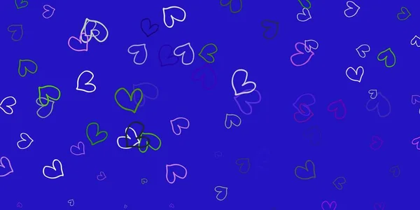 ライトピンク 甘い心を持つ緑のベクトル背景 色とりどりのグラデーションでぼやけた抽象的な背景にハート ポスター バレンタインデーのバナーのデザイン — ストックベクタ