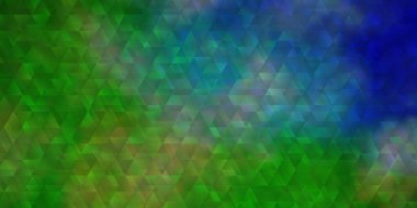 Açık mavi, çizgileri ve üçgenleri olan yeşil vektör deseni. Soyut tarzda akıllı tasarım ve eğimli üçgenler. Terfileriniz için tasarım.