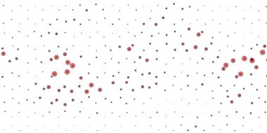 Açık pembe, renkli kar taneleri olan kırmızı vektör deseni. Dekoratif Noel tarzında renkli kar unsurları. İş için Xmas tasarımı.