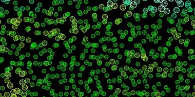Koyu yeşil, sarı vektör desenli sihirli elementler. Cadılık formlarıyla soyut tarzda geçmişe dönük tasarım. Sihir için dizayn, ruhsal olaylar.