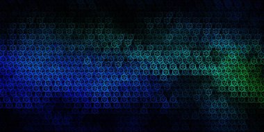 Koyu mavi, dini sembollü yeşil vektör dokusu. Sihirli ruhani güç işaretleri olan bir ilüzyon. Gizemli, mistik tasarımlar için arkaplan.