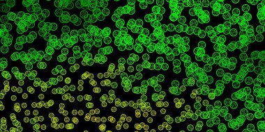 Koyu yeşil, sarı vektör arkaplan ve gizemli semboller. Sihirli ruhani güç işaretleri olan bir ilüzyon. Doğaüstü tasvirler için basit tasarım.