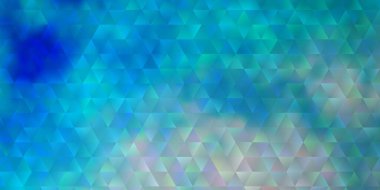 Üçgenli açık mavi vektör arkaplan. Renkli üçgenlerin olduğu bir resim. Posterler ve afişler için en iyi tasarım.
