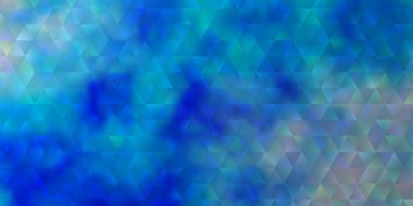 Açık mavi vektör deseni ve çokgen tarzı. Renkli üçgenlerin olduğu bir resim. Posterler ve afişler için en iyi tasarım.