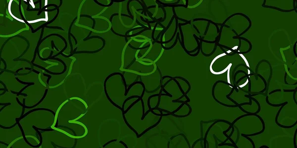 Hellgrüne Vektorkulisse Mit Süßen Herzen Verschwommenes Dekoratives Design Doodle Stil — Stockvektor