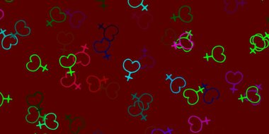 Kadın hakları sembollü çok renkli vektör dokusu. Kadınların güç ve güç göstergelerini gösteren bir ilüzyon. Web siteniz için basit tasarım.