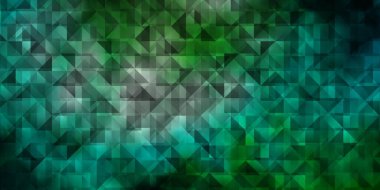 Açık mavi, üçgenli yeşil vektör arkaplan. Soyut üçgenli dekoratif tasarım. Terfileriniz için tasarım.