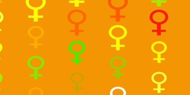 Açık Kırmızı, sarı vektör arkaplan ve kadın güç sembolleri. Değişken feminizm şekilli renkli bir illüstrasyon. Uygulamalar için yeni tasarım.