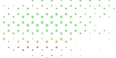 Açık yeşil, kırmızı çizgileri olan kırmızı vektör düzeni. Eğimli dairesel kavisli parlak bir illüstrasyon. Reklamlar ve reklamlar için desen.