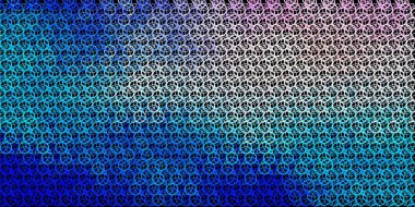 Koyu pembe, dini sembollü mavi vektör dokusu. Cadılık formlarıyla soyut tarzda geçmişe dönük tasarım. En iyi tasarım Cadılar Bayramı olayları.