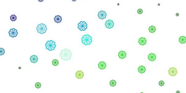 Bleu Clair Fond Vectoriel Vert Doodle Avec Des Fleurs Illustration — Image vectorielle