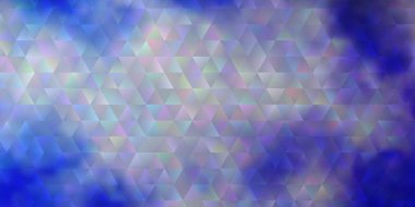 Kristalleri ve üçgenleri olan açık mor bir vektör şablonu. Renkli üçgenlerin olduğu bir resim. Broşürler, broşürler için desen