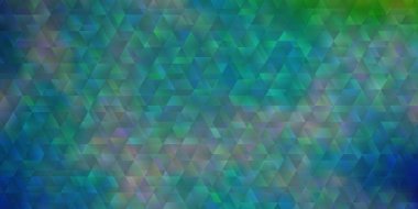 Açık mavi, çizgileri ve üçgenleri olan yeşil vektör arkaplan. Renkli üçgenlerle soyut çizimler yaparak. Terfileriniz için tasarım.