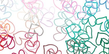 Açık yeşil, tatlı kalpli kırmızı vektör arkaplanı. Kalpler soyut arkaplanda bulanık ve rengarenk. Sevgililer günü ilanı ve kitapçıkları için bir model..