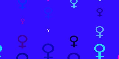 Açık Pembe, iş kadını işaretli mavi vektör şablonu. Modern stilde eğilim gösteren renkli feminizm sembolleri. ui tasarımcıları için arkaplan.