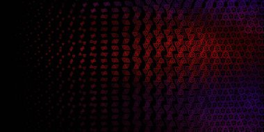 Koyu mavi, gizli sembollü kırmızı vektör arkaplan. Gradyan simya şekilli renkli bir illüstrasyon. Sihir için dizayn, ruhsal olaylar.