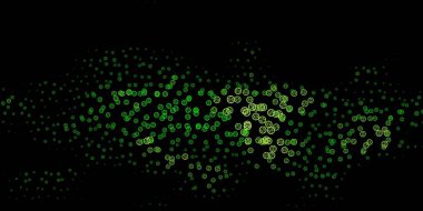 Koyu yeşil, gizli sembollü sarı vektör arkaplan. Cadılık formlarıyla soyut tarzda geçmişe dönük tasarım. Okült tasarımın için basit bir temel.