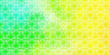 Açık yeşil, kıvrımlı çizgileri olan sarı vektör şablonu. Soyut bir şekilde gradyan eğimli bir tasvir. İş tanıtımınız için tasarım.