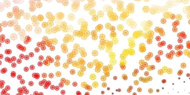 Açık pembe, renkli kar taneleri olan sarı vektör deseni. Kar taneleriyle soyut renkli çizimler. Yeni yıl reklamı, kitapçık deseni.