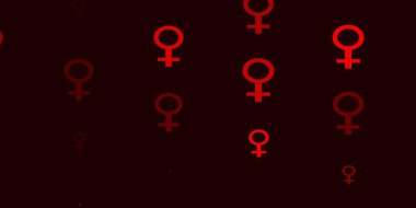 Açık kırmızı vektör şablonu ve iş kadını işaretleri. Modern stilde eğilim gösteren renkli feminizm sembolleri. Uygulama tasarımınız için temel.