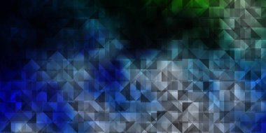 Açık mavi, çizgileri ve üçgenleri olan yeşil vektör düzeni. Doğa tarzında üçgenleri olan güzel bir çizim. Duvar kağıtları için şablon.