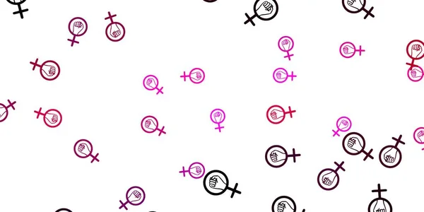 带有女性主义元素的浅粉色矢量图案 摘要通过对妇女权力的描述来进行摘要说明 壁纸精美的设计 — 图库矢量图片