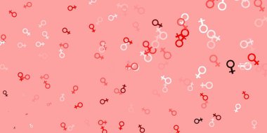 Feminizm elementleriyle açık turuncu vektör deseni. Modern stilde eğilim gösteren renkli feminizm sembolleri. Duvar kağıtları için zarif tasarım.