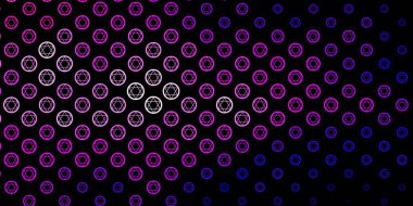 Koyu Mor, gizemli sembollü pembe vektör arkaplan. Gotik eğilimli soyut illüstrasyon. Sihir için dizayn, ruhsal olaylar.