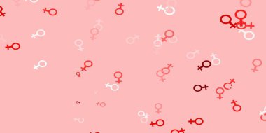 Kadın hakları sembollü açık turuncu vektör dokusu. Modern stilde eğilim gösteren renkli feminizm sembolleri. ui tasarımcıları için arkaplan.