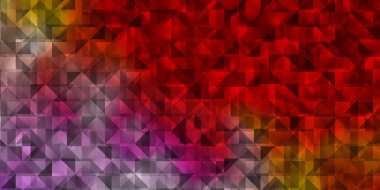 Kristallerle, üçgenlerle ışık çok renkli vektör şablonu. Soyut arkaplanda renkli eğimli üçgenler. Posterler ve afişler için en iyi tasarım.