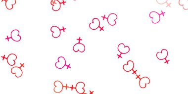 Kadın sembollü açık pembe vektör arka planı. Modern stilde eğilim gösteren renkli feminizm sembolleri. Web siteniz için basit tasarım.