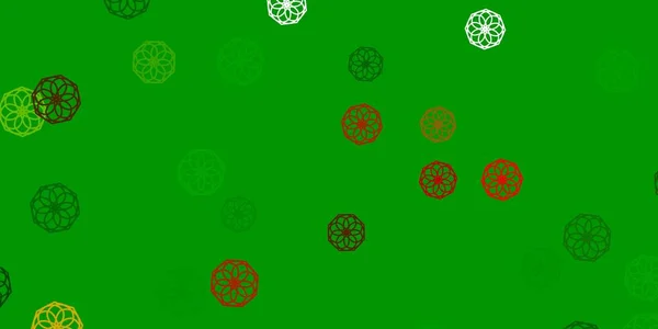 Hellgrünes Gelbes Vektor Doodle Muster Mit Blüten Einfaches Design Mit — Stockvektor