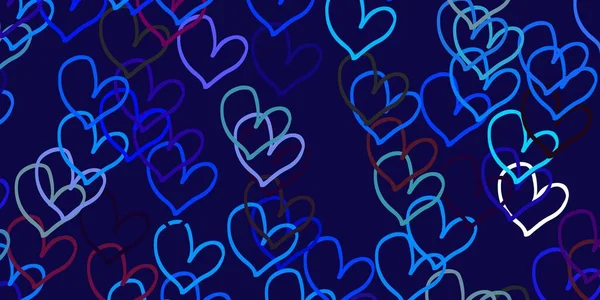 Light Pink Blue Vector Template Doodle Hearts Blurred Decorative Design — Stock Vector