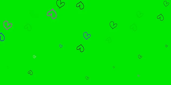 Светло Розовый Зеленый Векторный Фон Сердцами Цветная Иллюстрация Сердечками Стиле — стоковый вектор