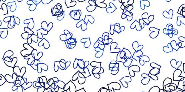 Kalpli hafif Mavili vektör arkaplanı. Kalpli, karalama tarzında bulanık dekoratif tasarım. Sevgililer Günü ilanı, afişi, afişi için tasarım.