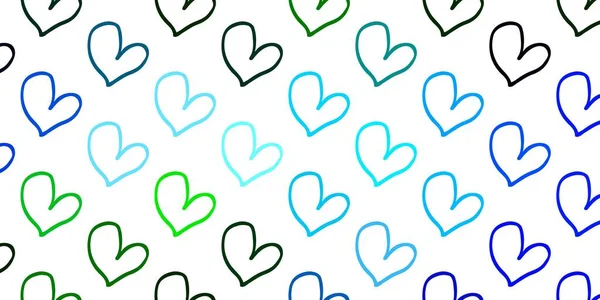 Azul Claro Textura Vectorial Verde Con Corazones Encantadores Hermosa Ilustración — Vector de stock