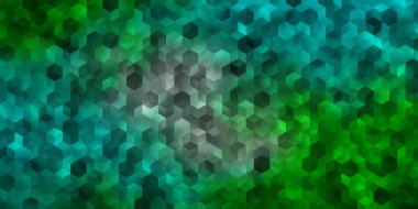 Açık mavi, renkli altıgenli yeşil vektör dokusu. Altıgen tarzda ışıldayan soyut çizimler. İş ilanınız için tasarım.