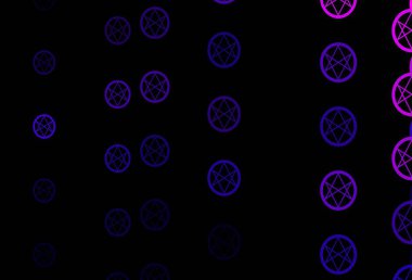 Esrarengiz sembollü koyu mor vektör arkaplanı. Cadılık formlarıyla soyut tarzda geçmişe dönük tasarım. En iyi tasarım Cadılar Bayramı olayları.