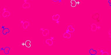 Açık Mor, üzerinde iş kadını işaretleri olan pembe vektör şablonu. Modern stilde eğilim gösteren renkli feminizm sembolleri. Duvar kağıtları için zarif tasarım.