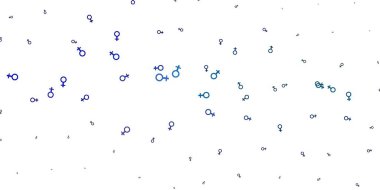 Açık Mavi, üzerinde kadın güç sembolleri olan kırmızı vektör arkaplanı. Değişken feminizm şekilli renkli bir illüstrasyon. Kadınların gücünü göstermek için en iyi tasarım..