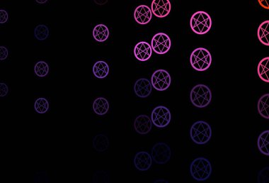 Koyu pembe, dini sembollü kırmızı vektör dokusu. Renkli mistik semboller. Antik tarzda bir eğilim var. En iyi tasarım Cadılar Bayramı olayları.