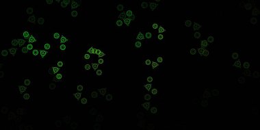 Din sembollü koyu yeşil vektör dokusu. Renkli mistik semboller. Antik tarzda bir eğilim var. Sihir için dizayn, ruhsal olaylar.