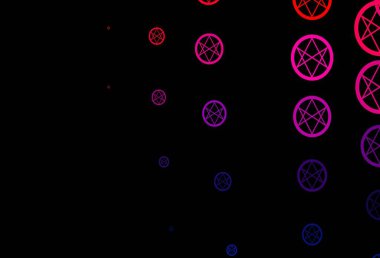 Koyu mavi, kırmızı vektör desenli sihirli elementler. Sihirli ruhani güç işaretleri olan bir ilüzyon. Gizemli, mistik tasarımlar için arkaplan.