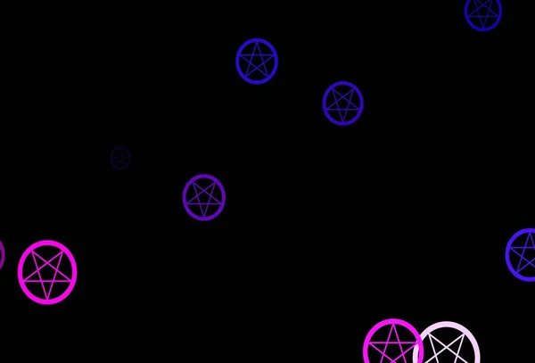 Tmavá Růžová Modrá Vektorová Kulisa Záhadnými Symboly Ilustrace Magickými Známkami — Stockový vektor