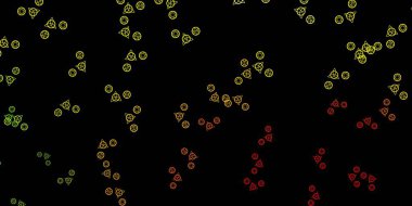 Koyu kırmızı, gizli sembollü sarı vektör arkaplan. Cadılık formlarıyla soyut tarzda geçmişe dönük tasarım. En iyi tasarım Cadılar Bayramı olayları.