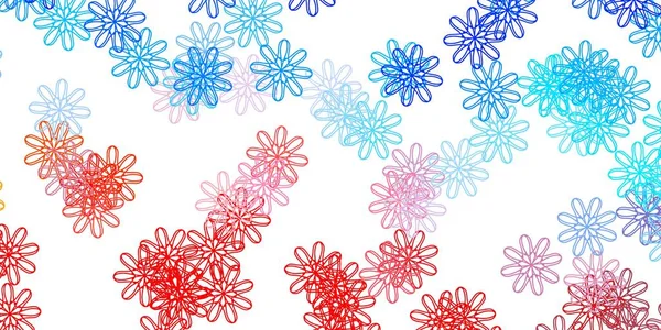Lichtblauw Rood Vector Doodle Patroon Met Bloemen Eenvoudige Gekleurde Illustratie — Stockvector